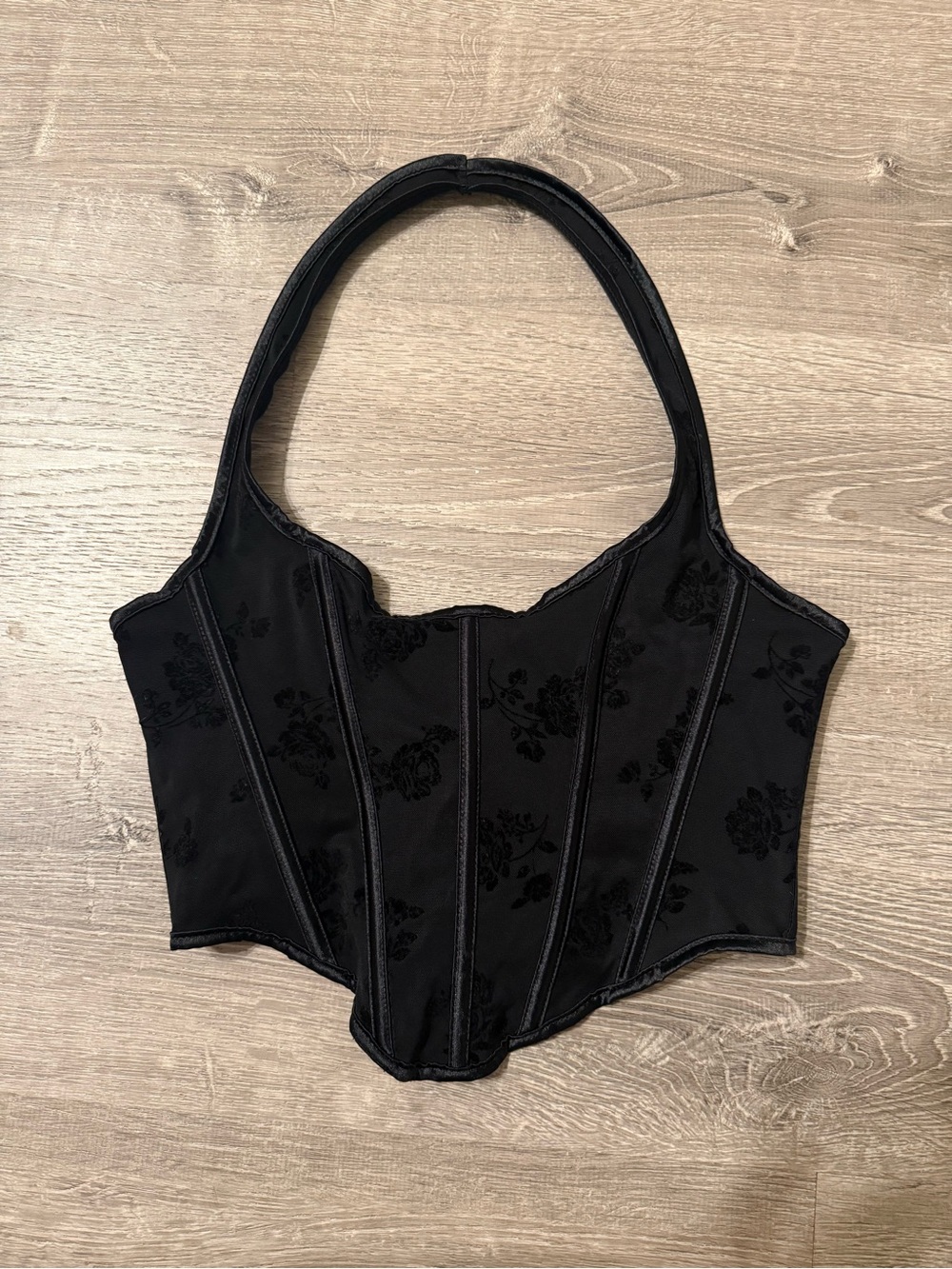 Black Floral Bustier Crop Top
